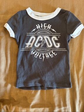 AC/DC Grey Tee with White Ringer Trim